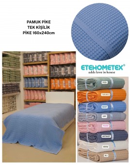 ETEHOMETEX HAVUZLU PİKE TEK KİŞİLİK 160X240CM MAVİ 8696474232081